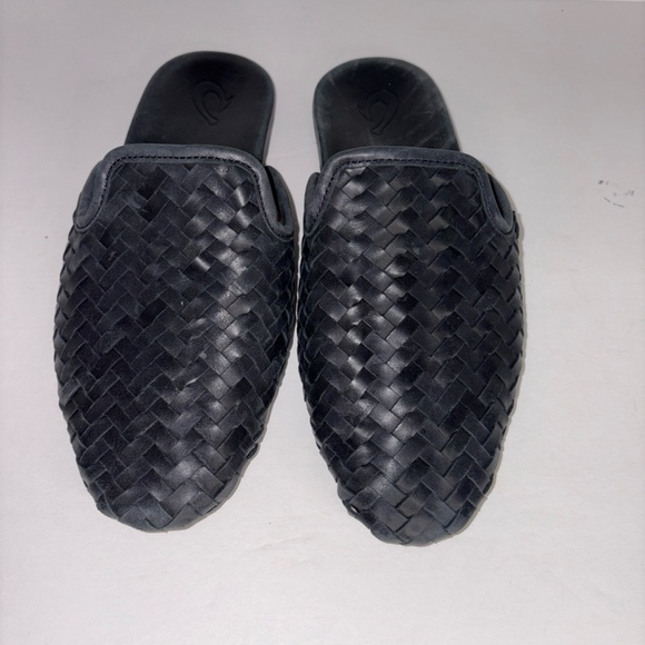 OLUKAI Mi'i Black Leather Mule Sandals Size 9 - Picture 7 of 10